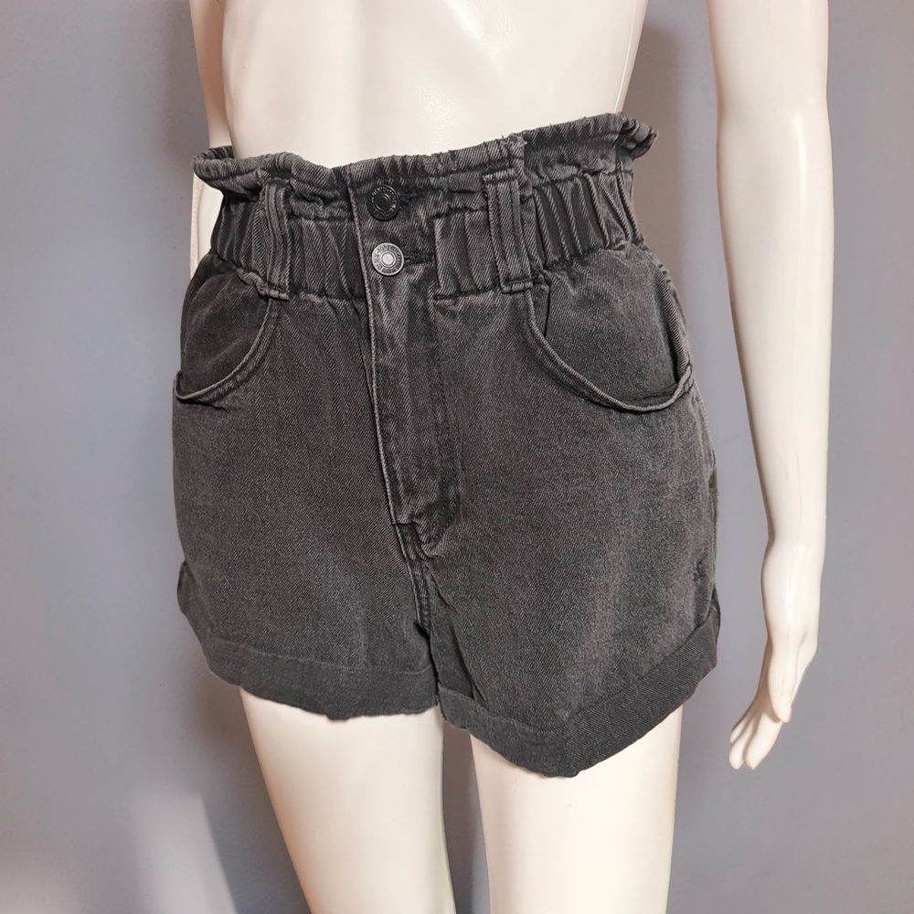 Forever 21 Black Denim Paperbag Waist Shorts High Rise Cuffed Hem